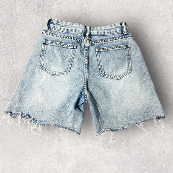 Shein Light Wash Frayed Hem High‎ Rise Distressed Casual Shorts 27 - Picture 2 of 8